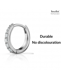 Traveller Hoop Earrings - Stainless Steel - Zirconia - Silver Coloured - Ø 14 mm - 166318