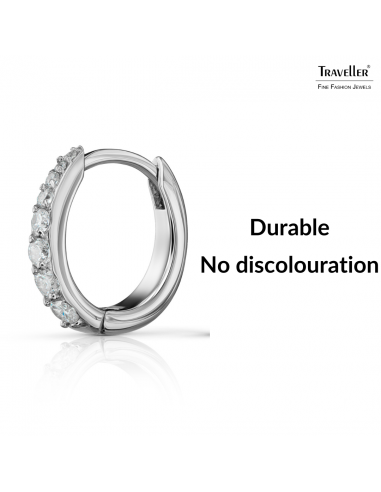 Traveller Hoop Earrings - Stainless Steel - Zirconia - Silver Coloured - Ø 14 mm - 166318