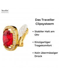 Traveller Ohrclip - 22kt Vergoldet - Kristalle - Rot - Quadratisch - Ø 15mm - 157620