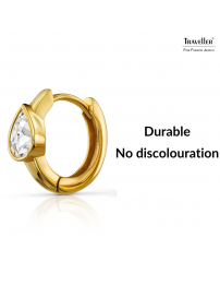 Traveller Hoop Earrings - Stainless Steel - Zirconia - Gold Plated - Ø 15mm - 166319