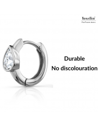 Traveller Hoop Earrings - Stainless Steel - Zirconia - Silver Coloured - Ø 15mm - 166320