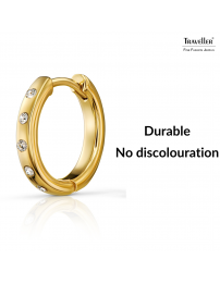 Traveller Hoop Earrings - Stainless Steel - Crystals - Gold Plated - Ø 18 mm - 166321