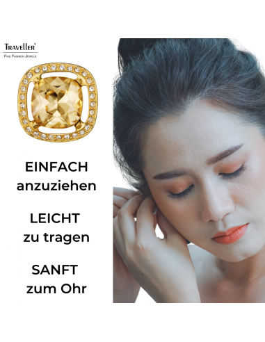 Traveller Ohrclip - 22kt Vergoldet - Kristalle - Hellbraun Topaz - Quadratisch - Ø 15mm - 157622