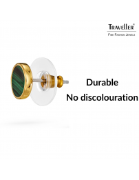 Traveller Earrings - 22ct Gold Plated - Real Malachite - Green - Ø 9 mm - Unique - 112506