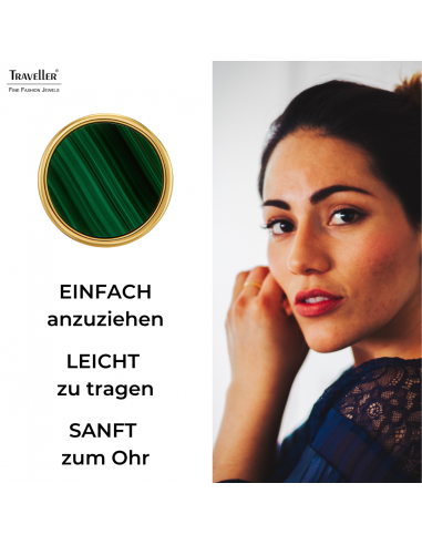Traveller Ohrstecker - 22kt Vergoldet - Echter Malachit - Grün - Ø 9 mm - Einzigartig - 112506