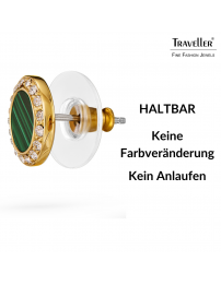 Traveller Ohrstecker - 22kt Vergoldet - Echter Malachit - Grün - Kristalle - Ø 9 mm - Einzigartig - 112507