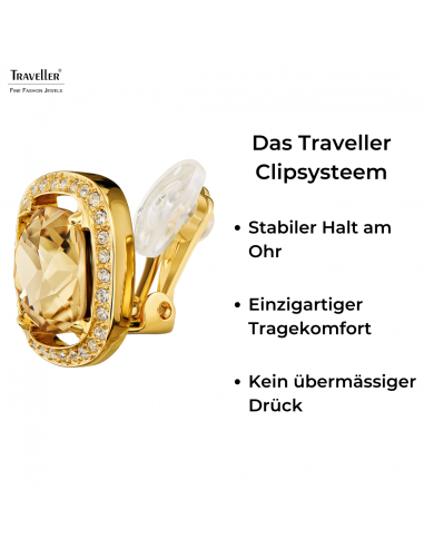 Traveller Ohrclip - 22kt Vergoldet - Kristalle - Hellbraun Topaz - Quadratisch - Ø 15mm - 157622