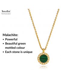 Traveller Necklace with Pendant - 22ct Gold Plated - Real Malachite - Green - Crystal - Ø 11mm - 40 + 4 + 4 cm - 112504  Traveller Necklace with Pendant - 22ct Gold Plated - Real Malachite - Green - Crystal - Ø 11mm - 40 + 4 + 4 cm - 112504
