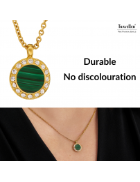 Traveller Necklace with Pendant - 22ct Gold Plated - Real Malachite - Green - Crystal - Ø 11mm - 40 + 4 + 4 cm - 112504  Traveller Necklace with Pendant - 22ct Gold Plated - Real Malachite - Green - Crystal - Ø 11mm - 40 + 4 + 4 cm - 112504