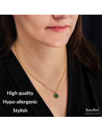 Traveller Necklace with Pendant - 22ct Gold Plated - Real Malachite - Green - Ø 11mm - 40 + 4 + 4 cm - 112505