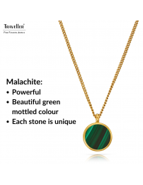 Traveller Necklace with Pendant - 22ct Gold Plated - Real Malachite - Green - Ø 11mm - 40 + 4 + 4 cm - 112505