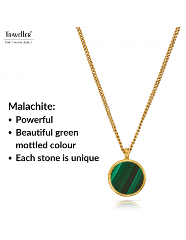 Traveller Necklace with Pendant - 22ct Gold Plated - Real Malachite - Green - Ø 11mm - 40 + 4 + 4 cm - 112505