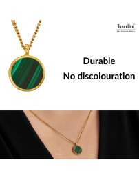 Traveller Necklace with Pendant - 22ct Gold Plated - Real Malachite - Green - Ø 11mm - 40 + 4 + 4 cm - 112505