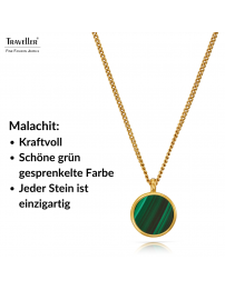 Traveller Kette mit Anhänger - 22kt Vergoldet - Echter Malachit - Grün - Ø 11mm - 40 + 4 + 4 cm - 112505 Traveller Kette mit Anhänger - 22kt Vergoldet - Echter Malachit - Grün - Ø 11mm - 40 + 4 + 4 cm - 112505