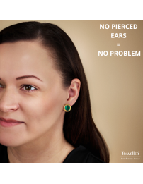 Traveller Clip-on Earrings - 22ct Gold Plated - Real Malachite - Green - Ø 15 mm - Unique - 112508