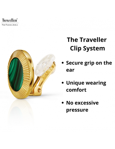 Traveller Clip-on Earrings - 22ct Gold Plated - Real Malachite - Green - Ø 15 mm - Unique - 112508