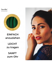 Traveller Ohrclips - 22kt Vergoldet - Echter Malachit - Grün - Ø 15 mm - Einzigartig - 112508