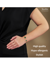 Traveller Bangle - Bracelet - 22ct Gold Plated - Real Malachite - Green - 7+10 mm - Unique - 112509 