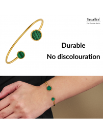 Traveller Bangle - Bracelet - 22ct Gold Plated - Real Malachite - Green - 7+10 mm - Unique - 112509 