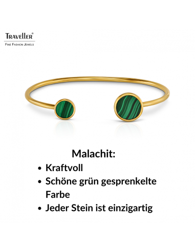 Traveller Armreif - Bangle Armband - 22kt Vergoldet - Echter Malachit - Grün - 7+10 mm - Einzigartig - 112509  Traveller Armreif - Bangle Armband - 22kt Vergoldet - Echter Malachit - Grün - 7+10 mm - Einzigartig - 112509