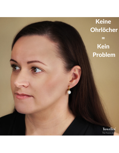 Traveller Ohrclips - Hängers - Vergoldet - Perle - 10 mm - Weiss - 20x10 mm - 114299