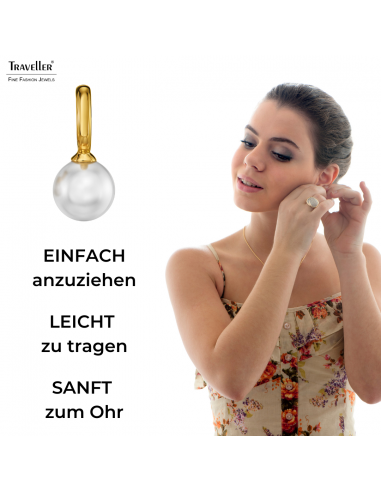 Traveller Ohrclips - Hängers - Vergoldet - Perle - 10 mm - Weiss - 20x10 mm - 114299
