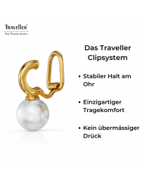 Traveller Ohrclips - Hängers - Vergoldet - Perle - 10 mm - Weiss - 20x10 mm - 114299