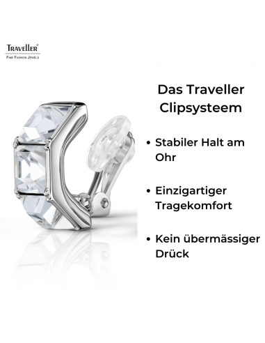 Traveller Ohrclips - Silberfarben - Kristalle - Platiniert - 16 x 8 mm - 157625
