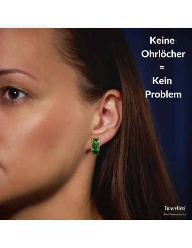Traveller Ohrclips - 22kt Vergoldet - Kristalle - Grün Peridot - 16 x 8 mm - 157626