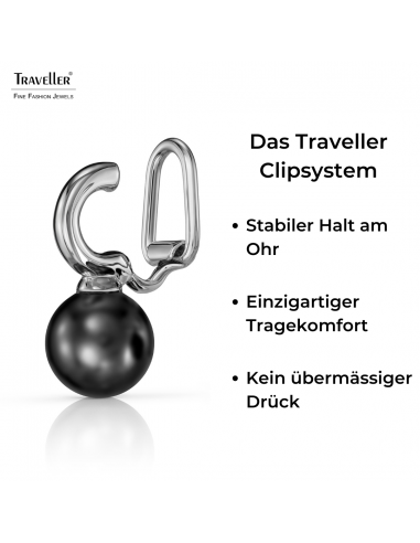 Traveller Ohrclips - Silberfarben - Perle - 10mm - Schwarz - Platiniert - 20x10 mm - 114302