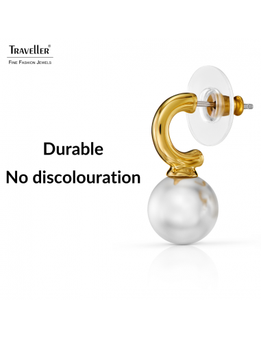 Traveller Earrings - Gold Plated - Pearl - 10mm - White - 20x10 mm - 114303