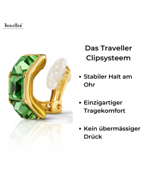 Traveller Ohrclips - 22kt Vergoldet - Kristalle - Grün Peridot - 16 x 8 mm - 157626