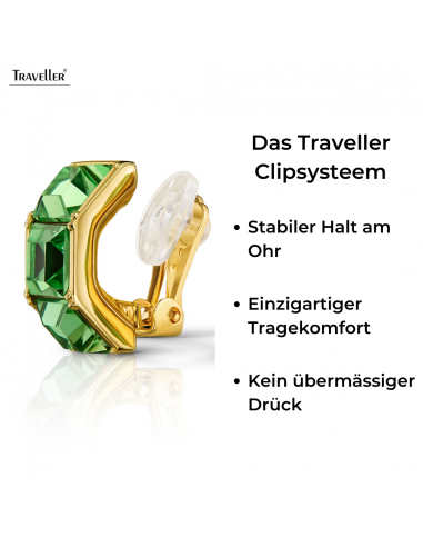 Traveller Ohrclips - 22kt Vergoldet - Kristalle - Grün Peridot - 16 x 8 mm - 157626