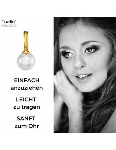 Traveller Ohrhänger - Vergoldet - Perle - 10mm - Weiss - 20x10 mm - 114303