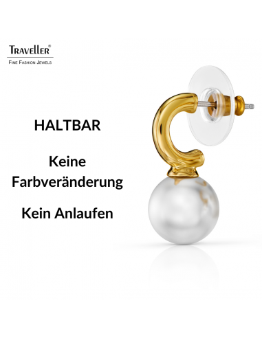 Traveller Ohrhänger - Vergoldet - Perle - 10mm - Weiss - 20x10 mm - 114303