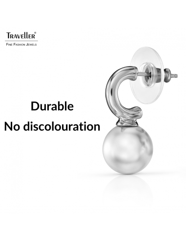 Traveller Earrings - Pendants - Silver Coloured - Pearls - 10mm - White - 20x10 mm - 114304