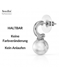 Traveller Ohrhänger - Silberfarben - Perle - 10mm - Weiss - Platiniert - 20x10 mm - 114304