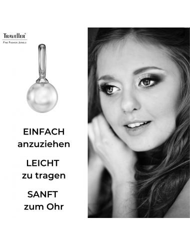 Traveller Ohrhänger - Silberfarben - Perle - 10mm - Weiss - Platiniert - 20x10 mm - 114304