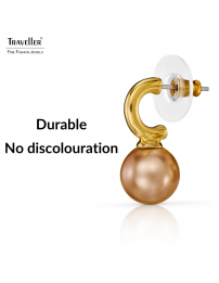 Traveller Earrings - Pendants - Gold Plated - Pearl - 10mm - Bronze - 20x10 mm - 114305