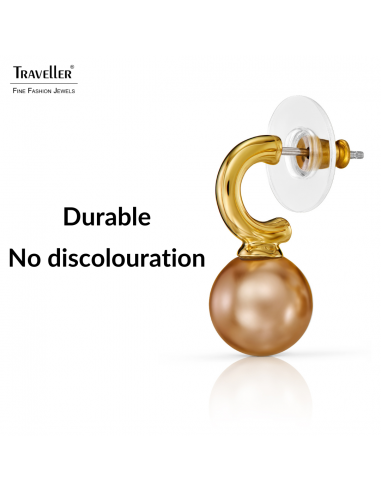 Traveller Earrings - Pendants - Gold Plated - Pearl - 10mm - Bronze - 20x10 mm - 114305