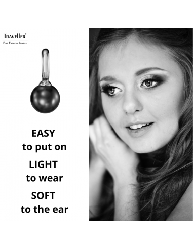 Traveller Eaarings - Pendants - Silver Coloured - Pearl - 10mm - Black - Platinum Plated - 20x10 mm - 114306