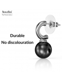 Traveller Eaarings - Pendants - Silver Coloured - Pearl - 10mm - Black - Platinum Plated - 20x10 mm - 114306