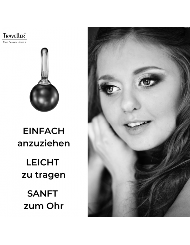 Traveller Ohrhänger - Silberfarben - Perle - 10mm - Schwarz - Platiniert - 20x10 mm - 114306