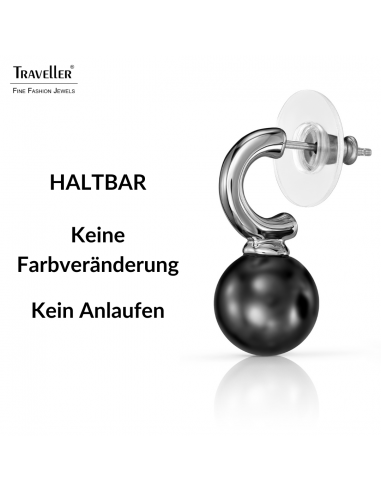 Traveller Ohrhänger - Silberfarben - Perle - 10mm - Schwarz - Platiniert - 20x10 mm - 114306