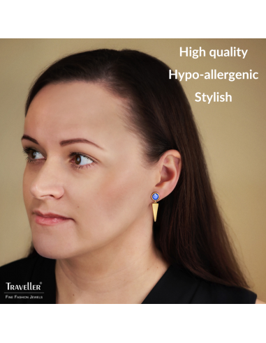 Traveller Drop Earrings - Pendants - Gold Plated - Crystal - Blue - 35 x 10 mm - 157752