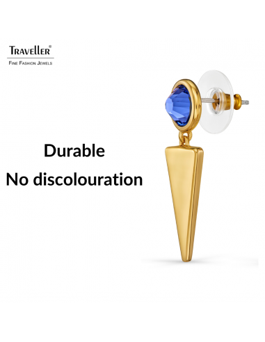 Traveller Drop Earrings - Pendants - Gold Plated - Crystal - Blue - 35 x 10 mm - 157752