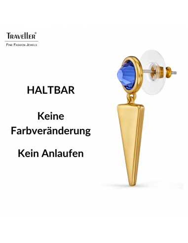 Traveller Ohrhänger - Vergoldet - Kristalle - Blau - 35 x 10 mm - 157752