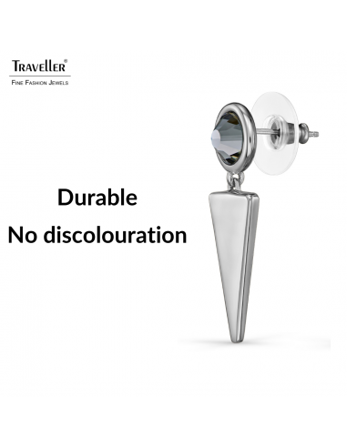 Traveller Drop Earrings - Pendants - Silver Coloured - Crystals - Black - Platinum Plated - 35 x 10 mm - 157753