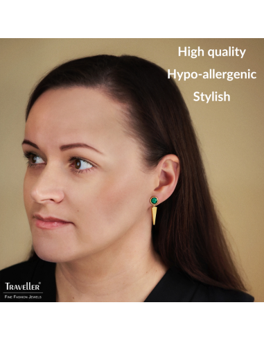 Traveller Drop Earrings - Pendants - Gold Plated - Crystals - Emerald Green - 35 x 10 mm - 157754