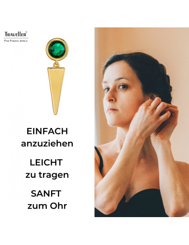 Traveller Orhhänger - Vergoldet - Kristalle - Grün - 35 x 10 mm - 157754